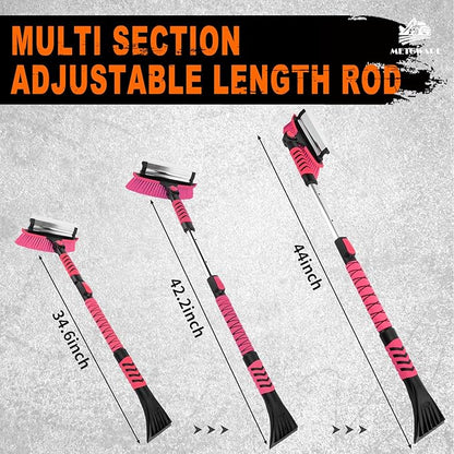 METOWARE 44'' Snow Brush and Ice Scrapers for Car Windshield, Extendable Snow Brush for Car with Ergonomic Foam Grip and 360° Pivoting Brush Head for Car SUV Truck Pink