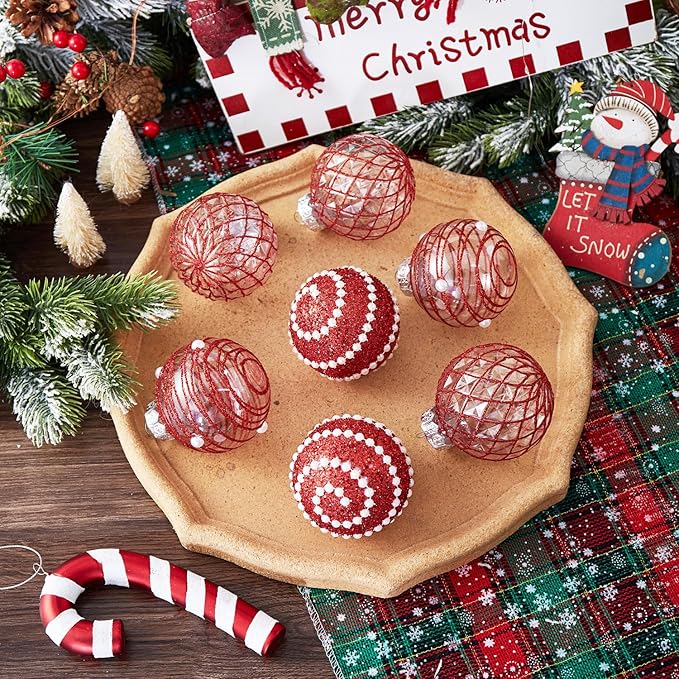 12CT Christmas Ball Ornaments Red Shatterproof Clear Large Plastic Christmas Tree Decoration, Delicate Hanging Ornaments for Xmas Party, Wedding, Holiday and Home Décor(70mm/2.76")