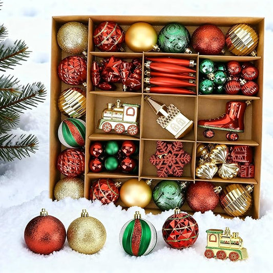 90pcs Christmas Balls Ornaments Set,Shatterproof Plastic Ball Set with Hanging Strings,Hanging Ball Ornaments for Xmas Party Christmas Tree Decorations,Early Ideas