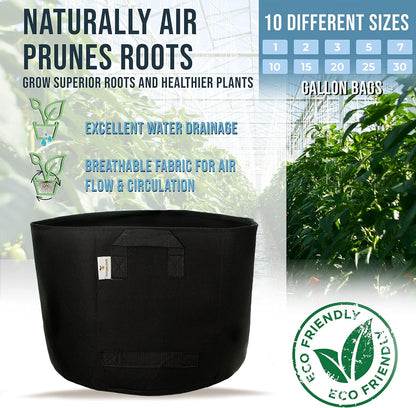 Grow Bags: 5-Pack (Size: 7 Gallon): 300gsm Black Felt Fabric, Biodegradable and eco-Friendly Material. (Handles + Dumping Handles-pat.Pend).