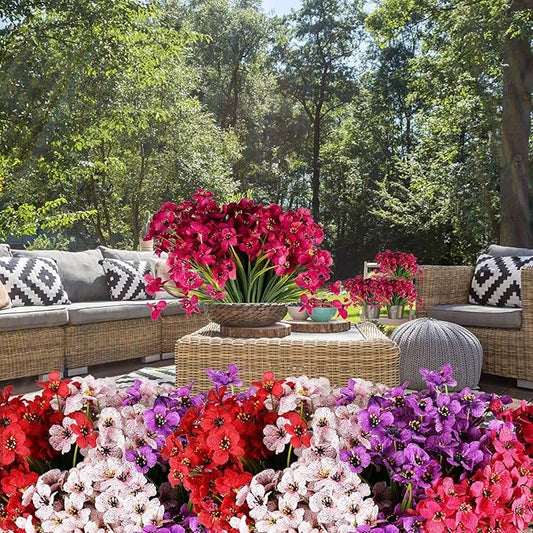 20 Bundles Artificial Flowers Outdoor UV Resistant Fake Flowers No Fade for Patio Porch Window Box Home Wedding Farmhouse Decor (Rose Red)