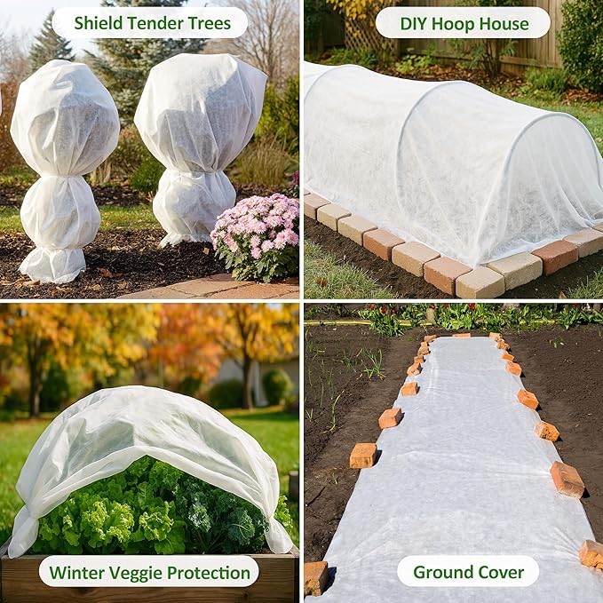 Gardzen 1.5 oz Plant Covers Freeze Protection, Reusable 10ft x 10ft Floating Row Covers, Thicker Frost Blankets for Outdoor Plants, Pests Protection, White