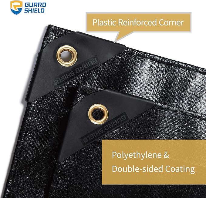 GUARD SHIELD Extreme Heavy Duty Black Poly Tarp 12x16 Feet Cover Waterproof Tarps 20mil Thick UV and Tear Resistant Tarpaulin