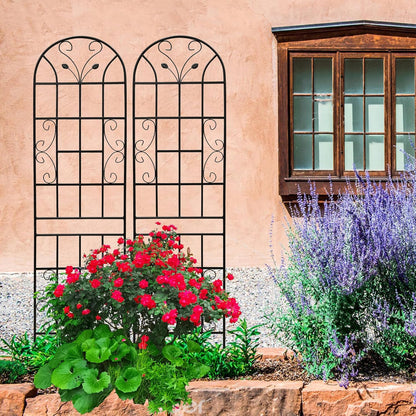 2 Pack Metal Garden Trellis for Climbing Plants, 86.7" Tall Rustproof Outdoor Trellis Panel with Vine Lines Design, Decorative Black Iron Plant Support for Vine, Rose, Flower, Garden Wall