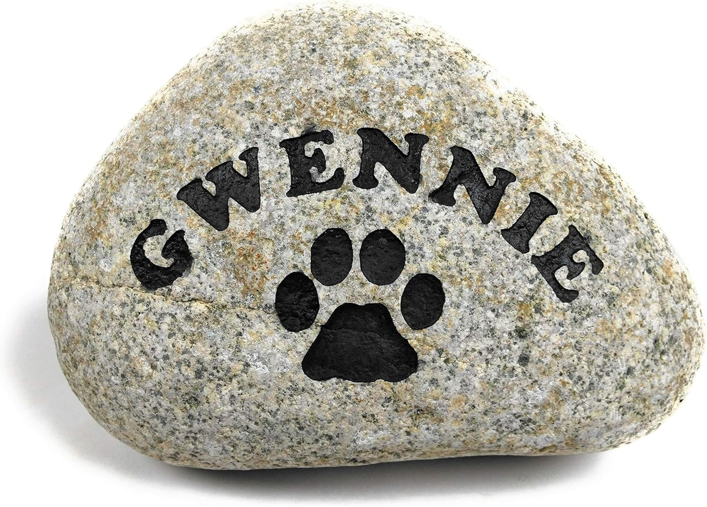 Personalized River Stone Pet Memorial Stones Headstone Grave Marker for Dog or Cat 8 inches to 10 inches Natural Rock Customized with Name and Paw Print