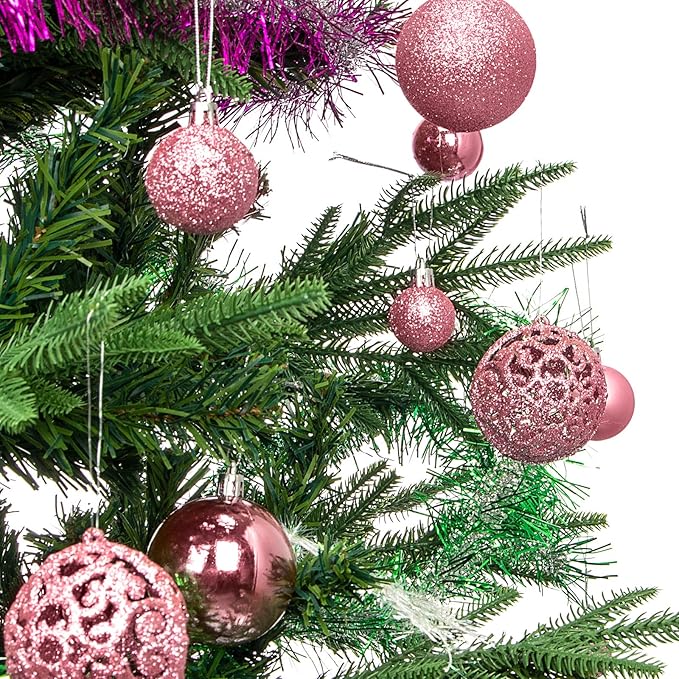 Aitsite 100 Pack Christmas Tree Ornaments Set Mini Shatterproof Holiday Ornaments Balls for Christmas Decorations (Pink)