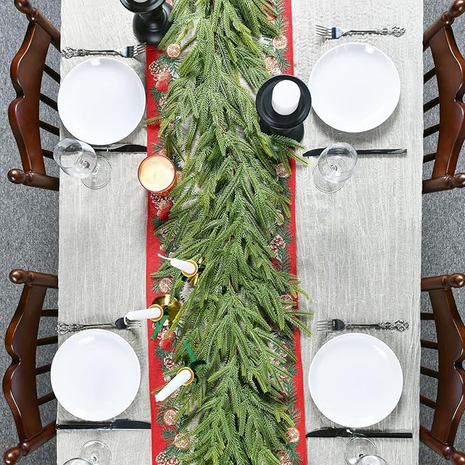 2 PCS 6 FT Artificial Norfolk Pine Garland, Real Touch Christmas Garland, Faux Winter Pine Garland for Fireplace Mantle Table Wall Stair Indoor Outdoor Xmas Holiday Christmas Decorations