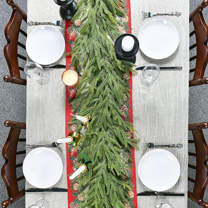 2 PCS 9 FT Artificial Norfolk Pine Garland, Real Touch Christmas Garland, Faux Winter Pine Garland for Fireplace Mantle Table Wall Stair Indoor Outdoor Xmas Holiday Christmas Decorations