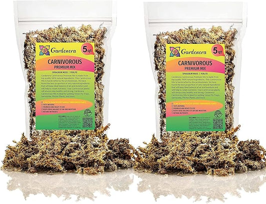 Gardenera Sphagnum Moss Potting Mix for Carnivorous Plants - 10 Quart - Moss and Perlite Blend for Potting Venus Fly Traps, Sarracenia, Pitcher Plants (2 Bags of 5QT)