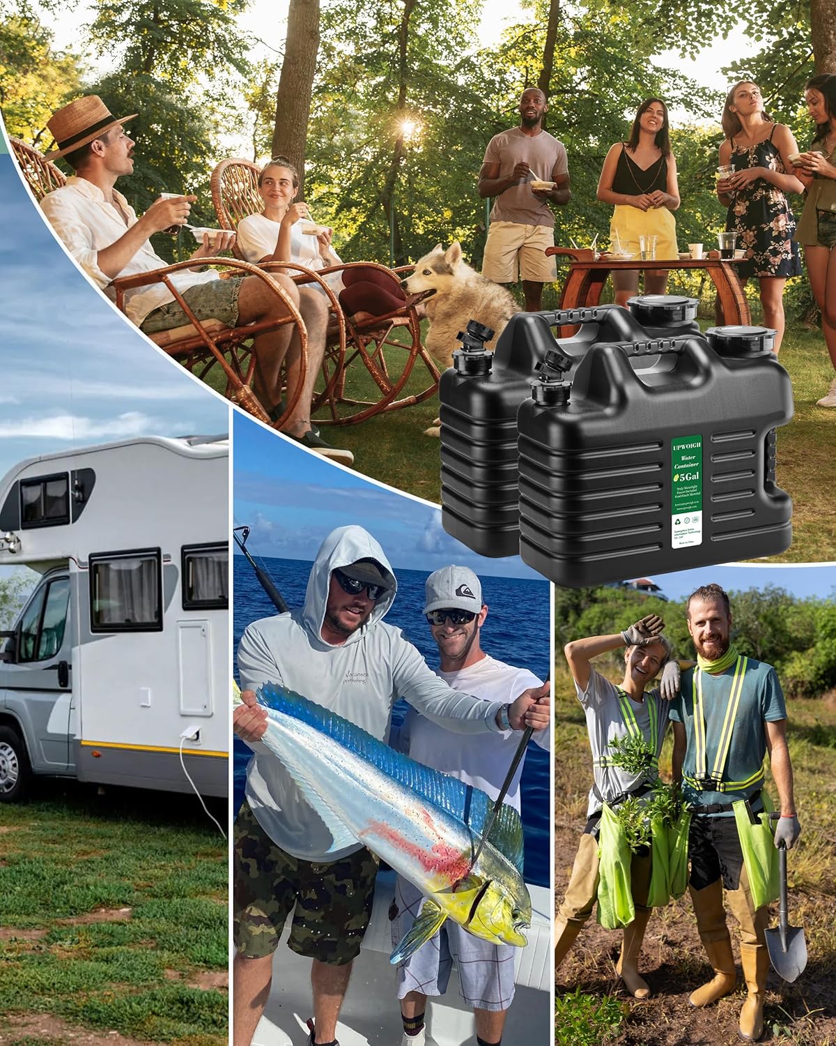 UPWOIGH 5 Gallon Water Jug Set of 2, Camping Water Container, Truly No Leakage Water Storage, Large Military Black Water Tank,BPA Free Portable Emergency Overlanding Gear for Outdoors Hiking