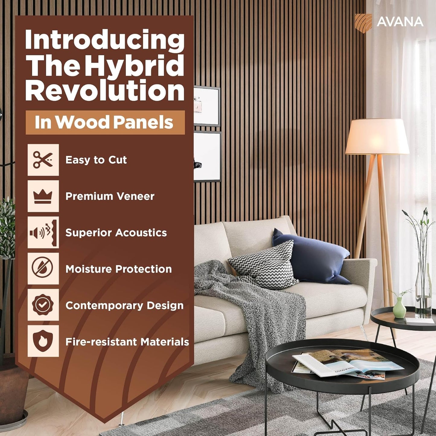 Avana Acoustic Wood Wall Panels – 47.2 X 12.6 Inch Smoke Walnut Acoustic Panels 2 PCs – Modern Wall Panels For Interior Wall Decor For Homes, Offices, Studios – Sturdy And Durable Wood Panels For Wall