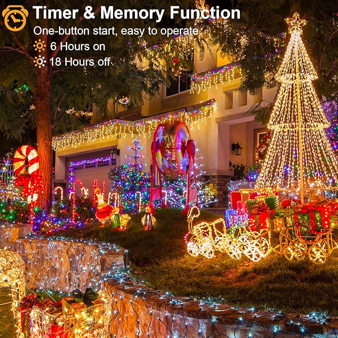 Icicle Lights for Outside 99ft 1216 LED Christmas Lights Outdoor 8 Modes with 228 Drops, Waterproof Plug in Fairy String Lights for Party, Holiday, Wedding, Christmas Decoration, Warm White