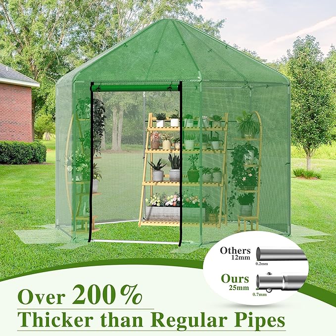 MU 9.4x9.4x8.2 FT Greenhouses for Outdoors, Heavy-Duty Green House for Outside, Walk in Winter Greenhouse with 180g Double Layer PE Cover, Ground Stakes, Great for Garden/Patio/Backyard