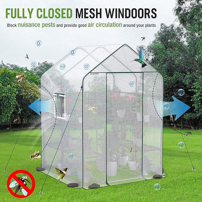 WORKPRO Greenhouse, 56” x 56” x 77” Heavy Duty Walk in Greenhouses for Outdoors with Screen Windows, Thicken PE Cover, 3 Tier 8 Shelves Portable Green House Kit for Patio, Backyard and Porch