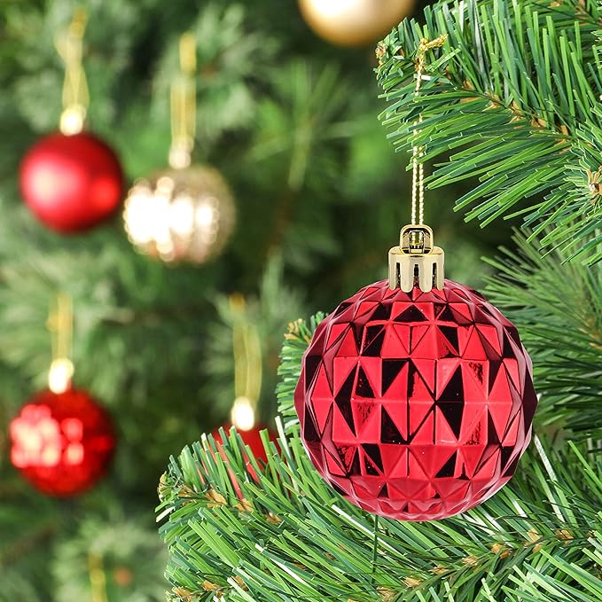 45Pcs 6cm/2.36inch Christmas Balls Glitter Christmas Tree Ornaments Hanging Christmas Home Decorations for Home House Bar Party（Red/Gold