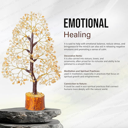 Crocon Citrine Gemstone Tree Feng Shui Figurine Money Bonsai Chakra Balancing Good Luck Prosperity Reiki Healing Crystals Decoration Ornament Sculpture Table Decor Gift Size 10-12"""