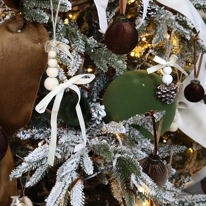 Sea Team 4-Pack Large Flocked Velvet Christmas Tree Ball Ornaments Set, Hanging Velour Baubles, Shatterproof Plastic Decorations for Xmas Tree, Wreath, Garland, 150mm/5.91 Inches, Olive Green