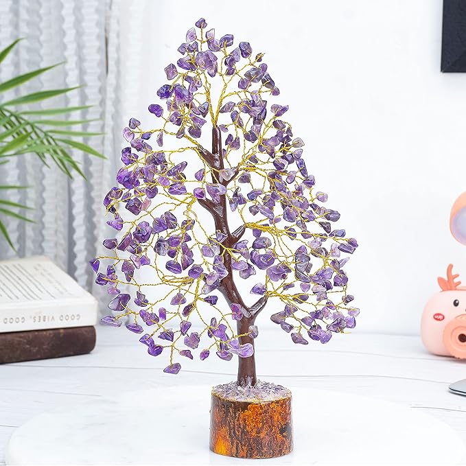 Amethyst Chakra Tree of Life - Crystal Tree for Positive Energy, Feng Shui Decor - Handmade Gemstone Tree, Good Luck Money Bonsai, Purple Healing Crystals, Meditation Stone, Spiritual Mystical Gift