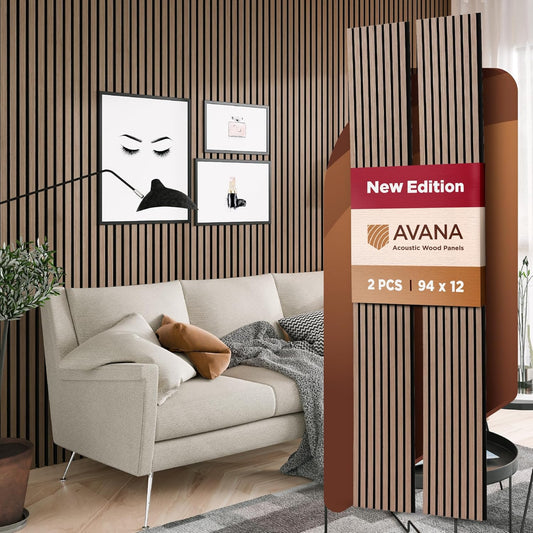 Avana Acoustic Wood Wall Panels – 94.4 x 12.6 Inch Smoke Walnut Acoustic Panels 2 PCs – Wall Panels For Interior Wall Decor For Homes, Offices, Studios – Pleasing Wood Panels For Wall