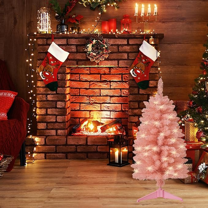 Pre-Lit Artificial Christmas Tree 3Ft, Battery Operated Desktop Xmas Tree with 50 LED 160 Branch Tips Mini Christmas Tree Decoration Indoor Outdoor