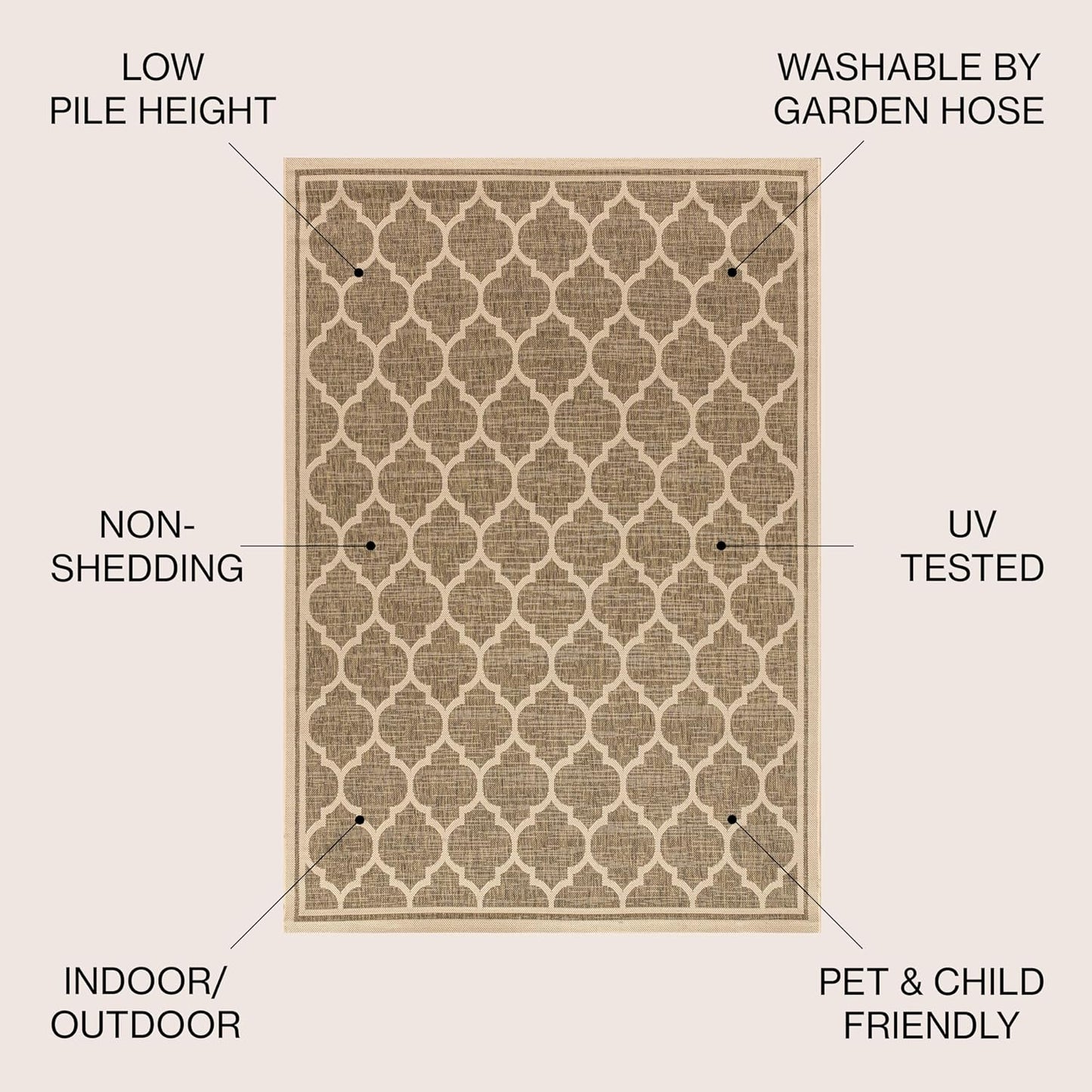 Eyely BMS109A-4R Santa Monica Trebol Moroccan Trellis Textured Weave, Pet Friendly, Non-Shedding, Stain Resistant, Easy-Cleaning, Brown/Beige, 4' Round, Indoor/Outdoor, Area Rug
