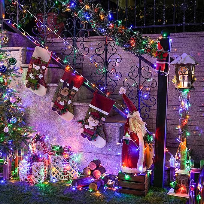 JMEXSUSS 163ft 500 LED Multicolor Christmas Lights Outdoor, Waterproof Clear Wire Colorful String Light, 8 Modes Christmas Tree Lights Plug in for Patio Wedding Party Yard Xmas Tree Decor(Multicolor)