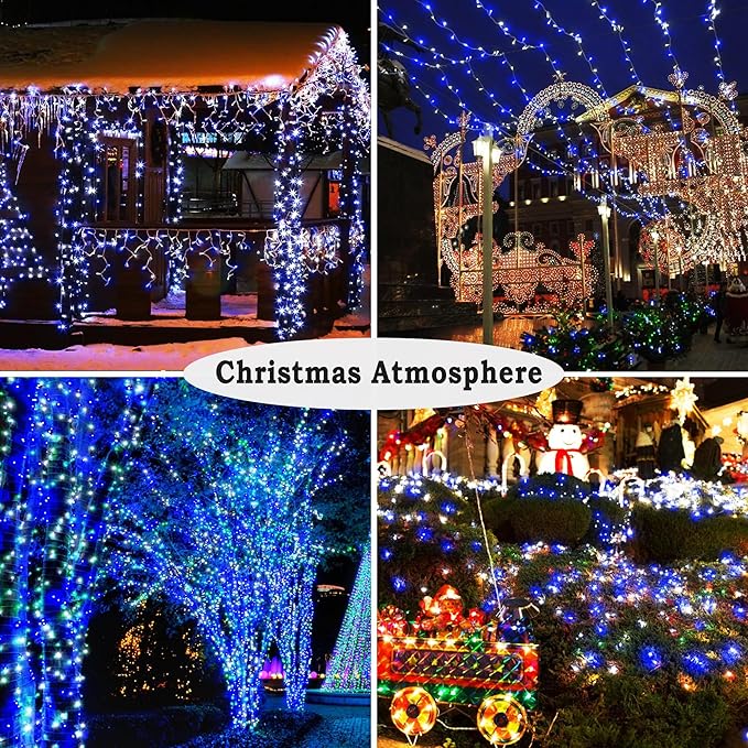 KNONEW 600ft 1500 LED Christmas String Lights Outdoor 8 Modes & Timer Fairy Light Plug in Waterproof for Xmas Yard Tree Wedding Party Holiday Decorations (Blue and White)