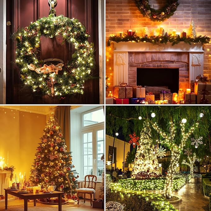 Extra Long Christmas Decorative Outdoor String Light 197 Feet 600LED 8 Modes Indoor Lights with Timer, Outdoor Indoor Fairy Lights Christmas Tree Patio Garden Holiday Warm White