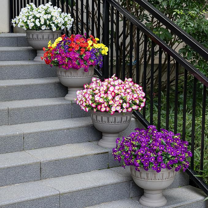 Lnoicy Artificial Flowers for Outdoor 12 Bundles Eucalyptus Fake Flowers for Planter,UV Resistant Fake Morning Glory for Home/Porch/Garden Decoration（Fuchsia）