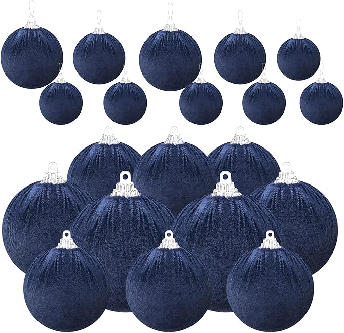 Gresorth 10 Pcs Navy Blue Velvet Christmas Ball Ornaments Flocked Hanging Balls Ornament Shatterproof Baubles Decor Christmas Tree Holiday
