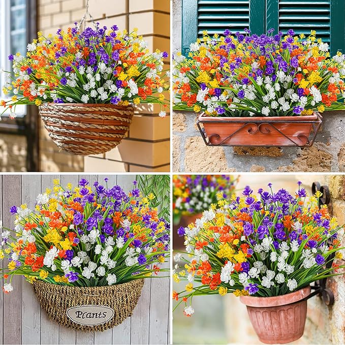 AmyHomie 20 Bundles Artificial Flowers for Outdoor Outside Spring Summer Decoration UV Resistant Faux Flowers No Fade Fake Plastic Plants Garden Porch Window Box Decorating
