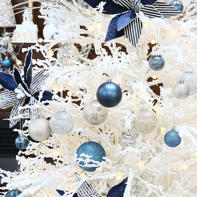 Sea Team 60mm/2.36" Shatterproof Clear Plastic Christmas Tree Ball Ornaments Set, Decorative Hanging Transparent Xmas Baubles with Stuffed Delicate Decorations (30 Counts, Champagne, Silver, White)