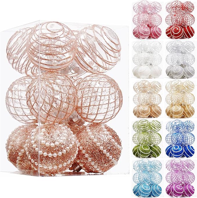 12CT Christmas Ball Ornaments Rose Gold Shatterproof Clear Large Plastic Christmas Tree Decoration, Delicate Hanging Ornaments for Xmas Party, Wedding, Holiday and Home Décor(70mm/2.76")