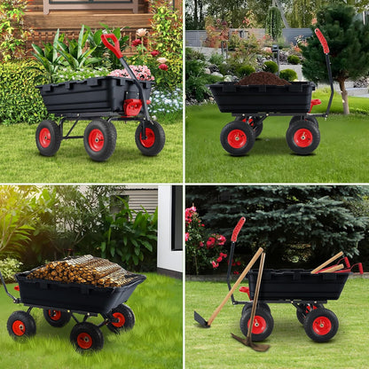Garden Dump Cart,Heavy Duty 900lbs Poly Wheelbarrow with 10-Inch Tires,180° Rotating Handle,Steel Frame and Quick Release System for Garden,Lawn,Barn,Farm