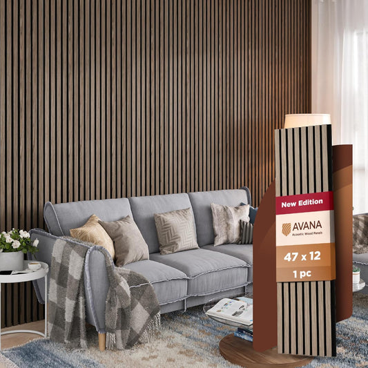 Avana Modern Acoustic Wood Wall Panels – 47.2 X 12.6 Inch Walnut Acoustic Panels 1 PC – Wall Panels For Interior Wall Decor For Homes, Offices, Studios – Sturdy And Durable Wood Panels For Wall