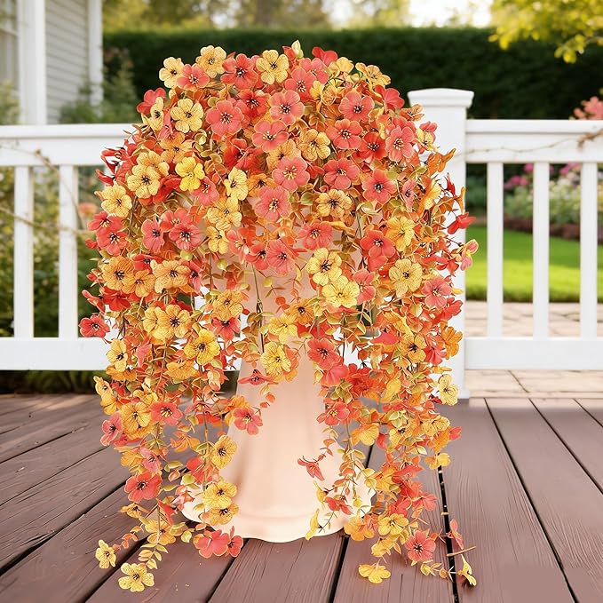 6 Bundles Artificial Fall Flowers for Outdoors Fake Plants Garden Home Fall Decor,UV Resistant Realistic Silk Faux Autumn Flower Indoor Outside Front Porch Patio Balcony Yard Farmhouse(Orange)
