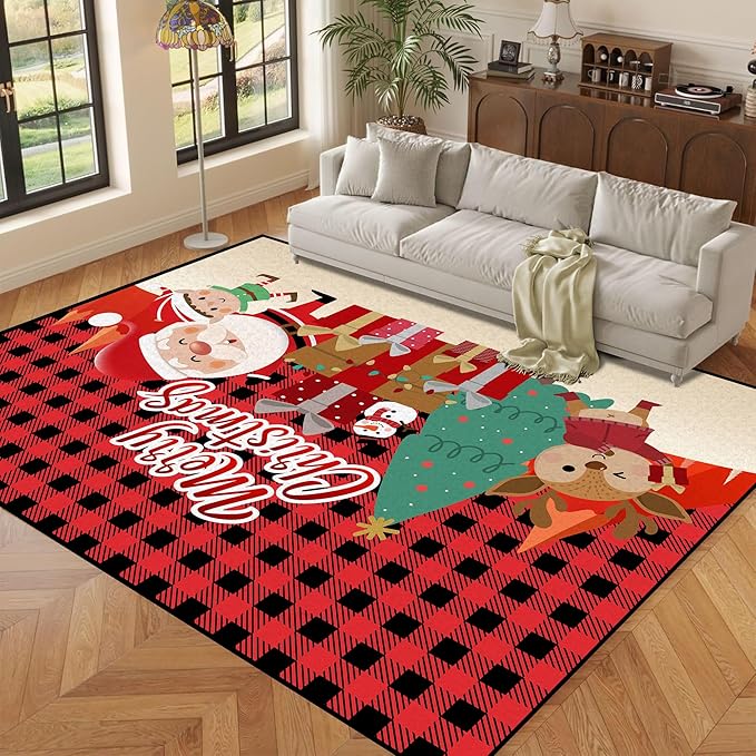 5' X 7' Christmas Area Rug Bedroom Living Room Rugs Xmas Decorative Area Rug Non-Slip Indoor Throw Rug Washable Rug Floor Carpet for Kitchen Nursery