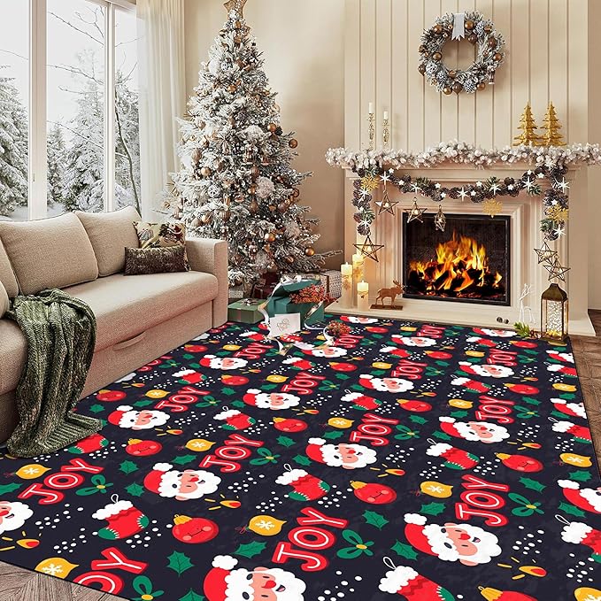 6' X 9' Christmas Rugs Xmas Area Rug for Kids Boys Girls Teens Bedroom Living Room Nursery Dining Area Dorm Santa Claus Carpet Low Pile Floor Mat Pad Indoor Winter
