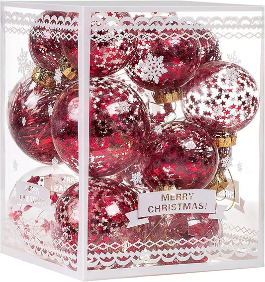 Christmas Ornaments Ball Set-Shatterproof Clear Plastic Decorative Baubles for Xmas Tree House Holiday Wedding Party Decoration,20pcs Red