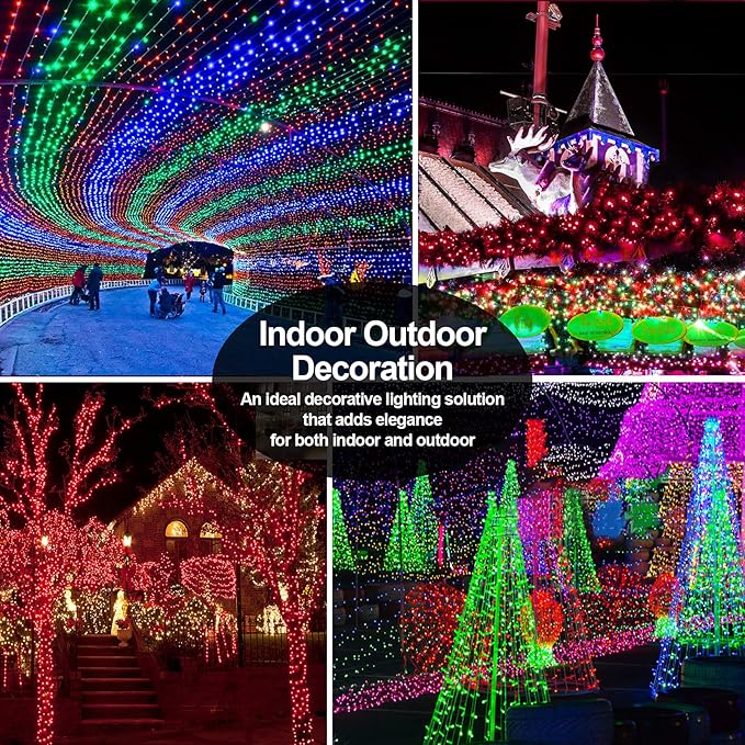 JXLEDAYY 403 FT 1000 LED Christmas Lights Outdoor Fairy Lights Plug in Extra Long String Lights Clear Wire Waterproof 8 Modes Timer for Outside House Tree Garden Yard Wedding Party Decorations-Red