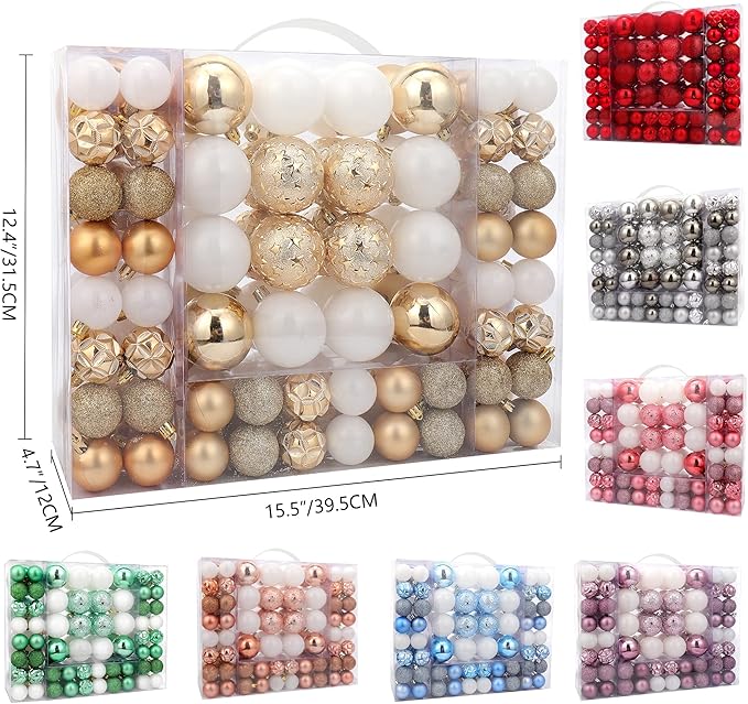 87ct Christmas Ball Ornaments Set Shatterproof Seasonal Hanging Decorations with Reusable Hand-held Gift Package for Xmas Tree Holiday Party and Home Decor, Gold
