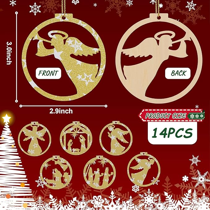 14 Pcs Nativity Scene Ornaments, Christmas Wooden Nativity Hanging Ornaments Set, Christian Nativity Scene Christmas Tree Decoration, Xmas Religious Gift for Family Friends and Christian