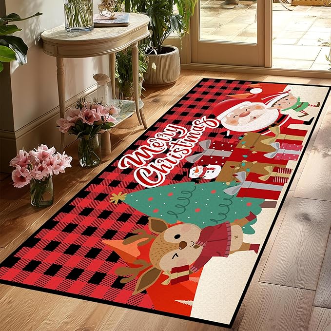 Christmas Rug Merry Xmas Door Mat Non-Slip Indoor Outdoor Front Door Doormat Living Room Bedroom Entrance Rug Happy Xmas Floor Decor Home Festive Decoration,79" X 39"