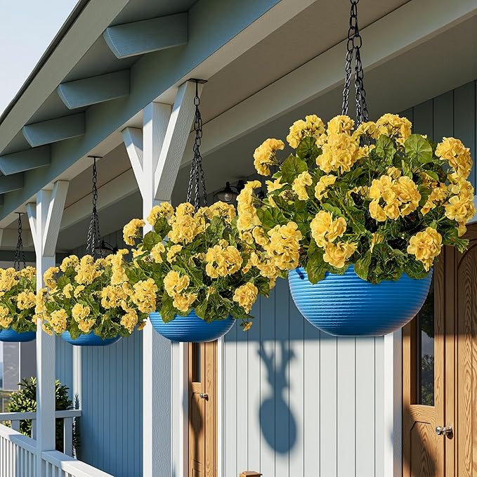 Artificial Geranium Flowers for Outdoors Geraniums Artificial Flowers Realistic Faux Geraniums for Outdoor Planters Silk Geranium Outdoor Fake Flowers Porch Home Kitchen Garden Decor(4PCS，Yellow)