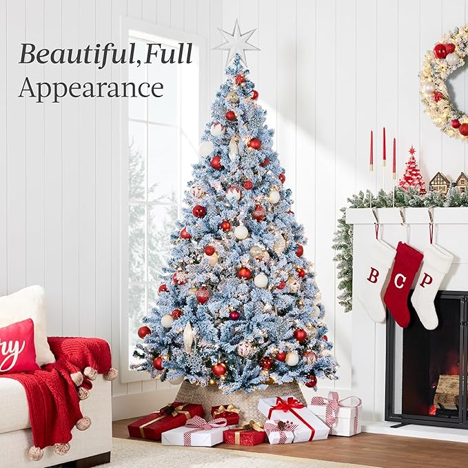 Best Choice Products Pre-Lit Ice Blue Christmas Tree, 9ft Artificial Flocked Full Fir Tree, Holiday Decoration w/ 900 Lights, 2,094 Branch Tips