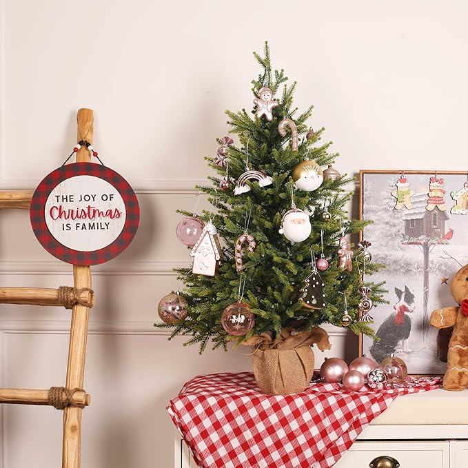 Alupssuc 65pcs Christmas Balls Ornaments Set, Shatterproof Plastic Baubles Gingerbread House, and Tree Topper for Xmas Tree Holiday Wedding Party Decorations with Hanging Strings, Gold & Pink