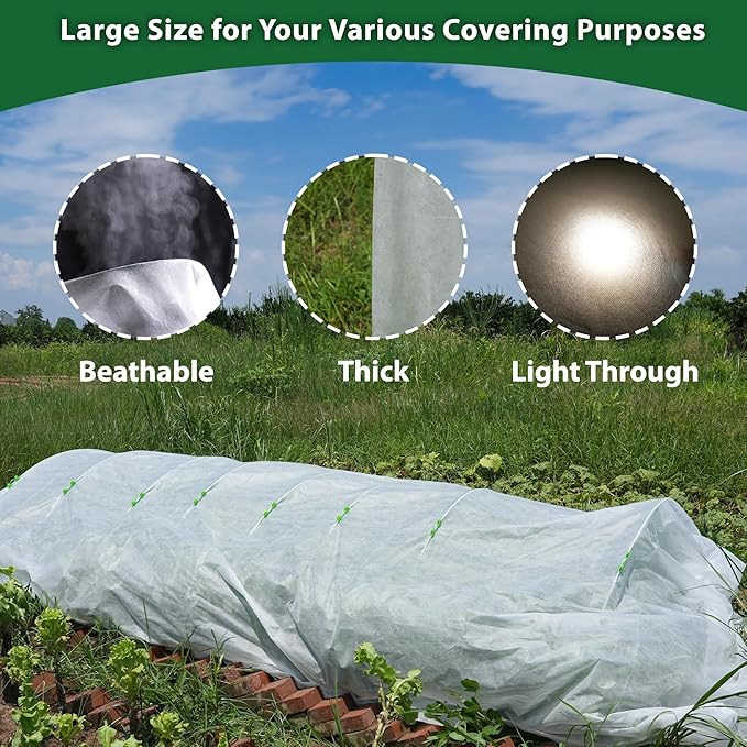 10 * 33 FT Plant Covers Freeze Protection, 1.06 oz/yd² Large Thick Floating Row Cover Fabric for Winter Frost Protection, White Blanket Cloth for Outdoor Garden Vegetables in Cold Weather