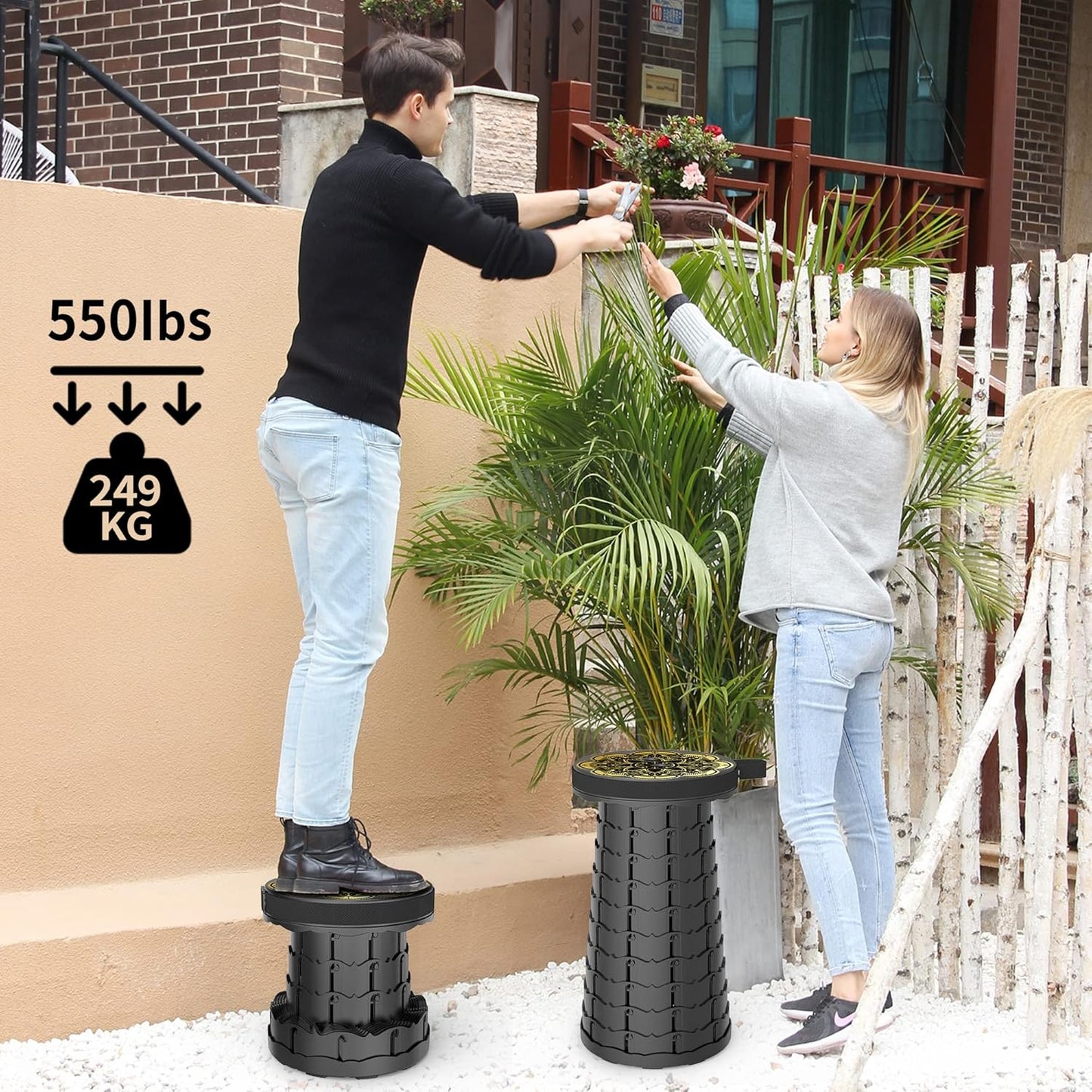 ALEVMOOM Upgraded Telescoping Collapsible Stool with Cushion, Folding Stool with Printing Portable Retractable Foldable Seat Max Load 550lbs for Adults Camping Fishing Outdoor