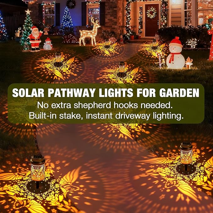 Cooo 6 Pack Solar Lanterns Outdoor Waterproof Hummingbird Red_Sage Solar Pathway Lights Landscape Path Christmas Gifts for Women Mom Grandma for Outdoor Table Lamps Garden Yard Backyard Decor -Gold