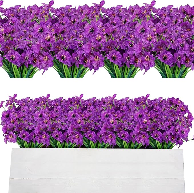 AmyHomie 20 Bundles Artificial Flowers for Outdoor Outside Spring Summer Decoration UV Resistant Faux Flowers No Fade Fake Plastic Plants Garden Porch Window Box Decorating (Purple)